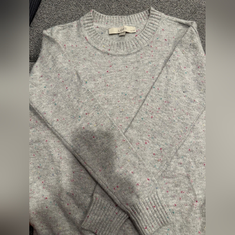 LOFT Women's Gray Sweater with Colorful Accents - Picture 2 of 3